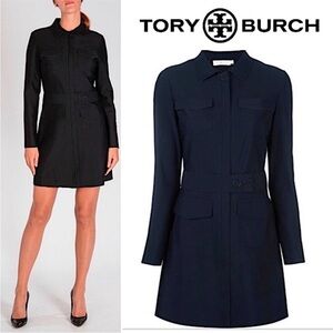 Tory Burch Courbette Bistretch Cargo Navy Long Sleeve Mini Dress Size Medium